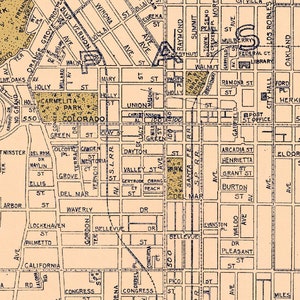 Vintage map of Pasadena, mid century city plan, wall map, restoration style house decor, map print gift idea image 4