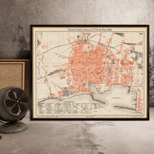 Carte de Palerme - Mappa della città di Palermo - Ancienne carte de Palerme imprimée sur papier ou toile