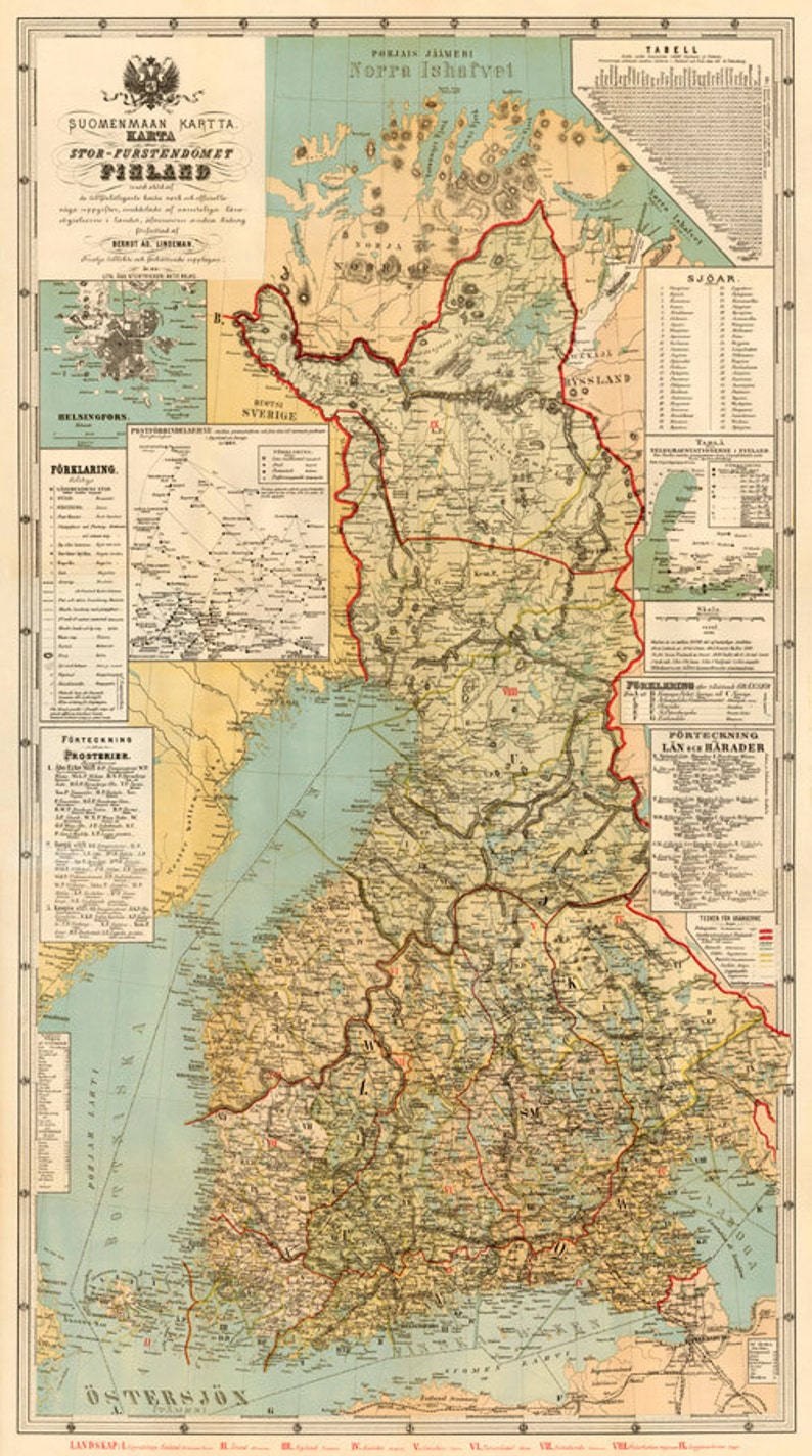 Finland map Large map of Finland Old map fine reproduction on paper or canvas image 2