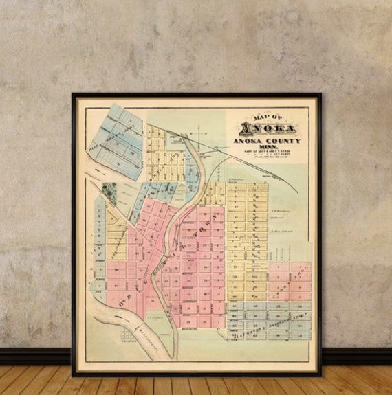 Anoka map (Minn.) print on paper or canvas