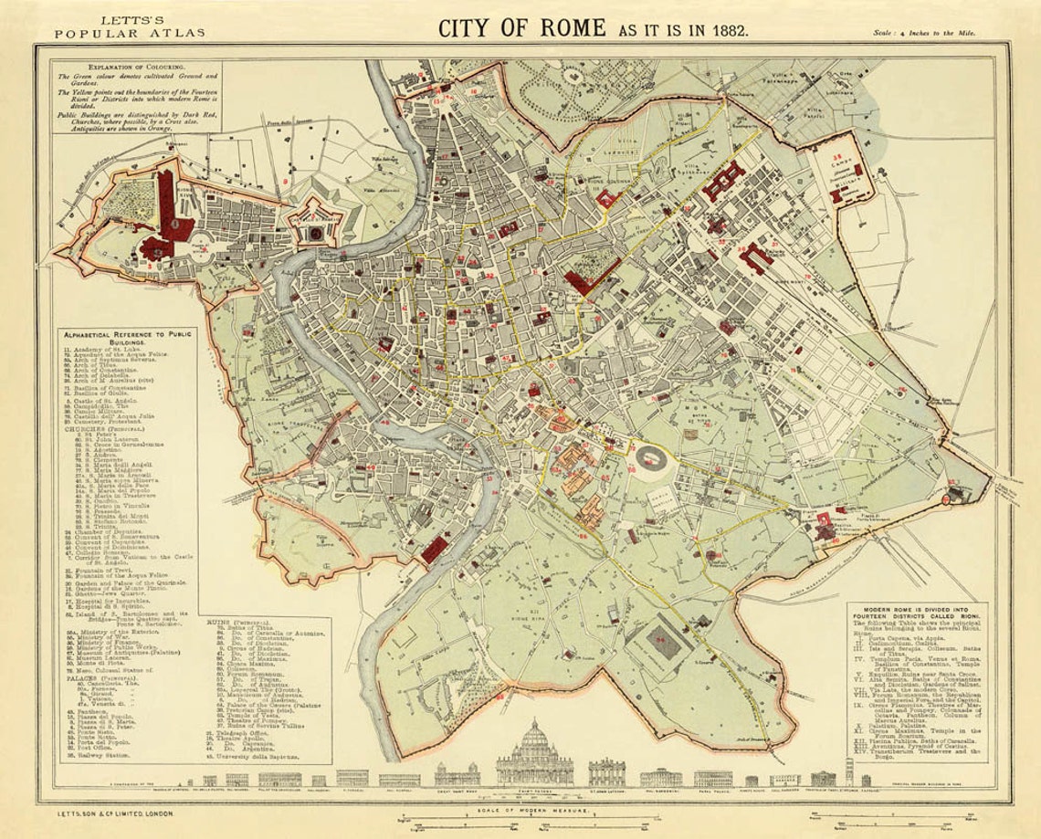 Map of Rome Old Map of Rome Print City Maps Prints - Etsy UK