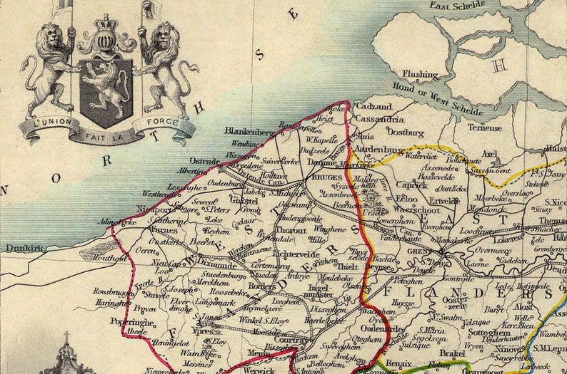 Belgium map, old map restored, vintage city plan, wall art decor, Belgium in 19th century image 4