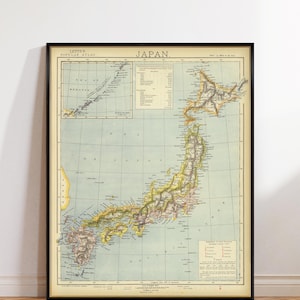 Japan Vintage Map Print | Hokkaido Island Inset | Japanese Wall Decor
