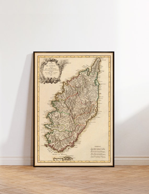 Old map of Corsica, vieille carte de la Corse, Corsica map archival reproduction, historical map, wall decor