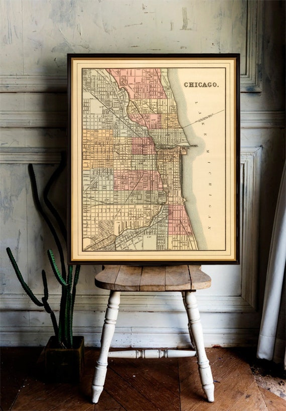 Chicago map from 1885, restored map, digitally enhanced, historical map for wall decor