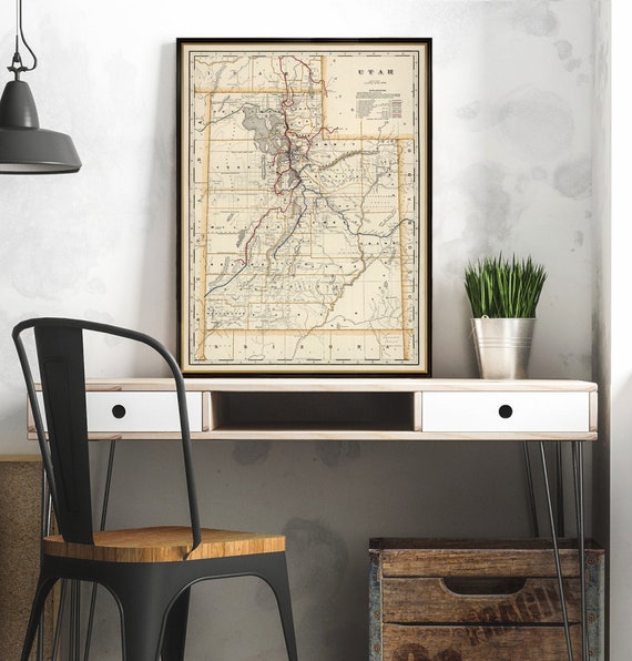 Utah map - Wall map of Utah from 1901, fine print on paper or canvas