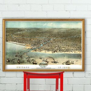 Chicago Poster - Panorama Karte - Vögel Blick auf Chicago - Chicago Illustration auf Papier oder Leinwand