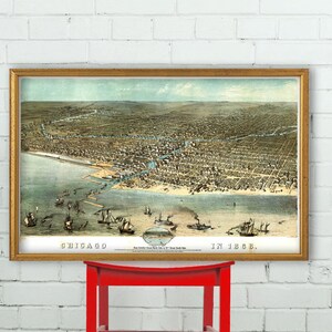 Chicago poster panoramic map Birds eye view of Chicago Chicago illustration on paper or canvas image 1