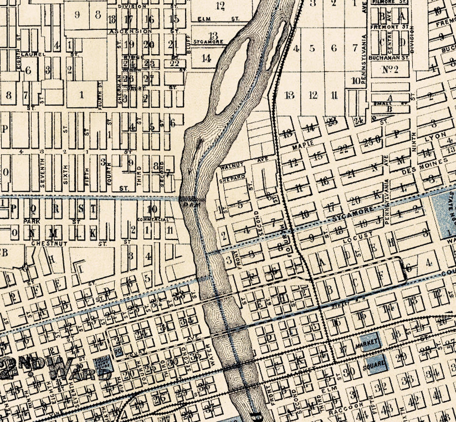 Des Moines Map Old Map Print Map of Des Moines Fine Etsy