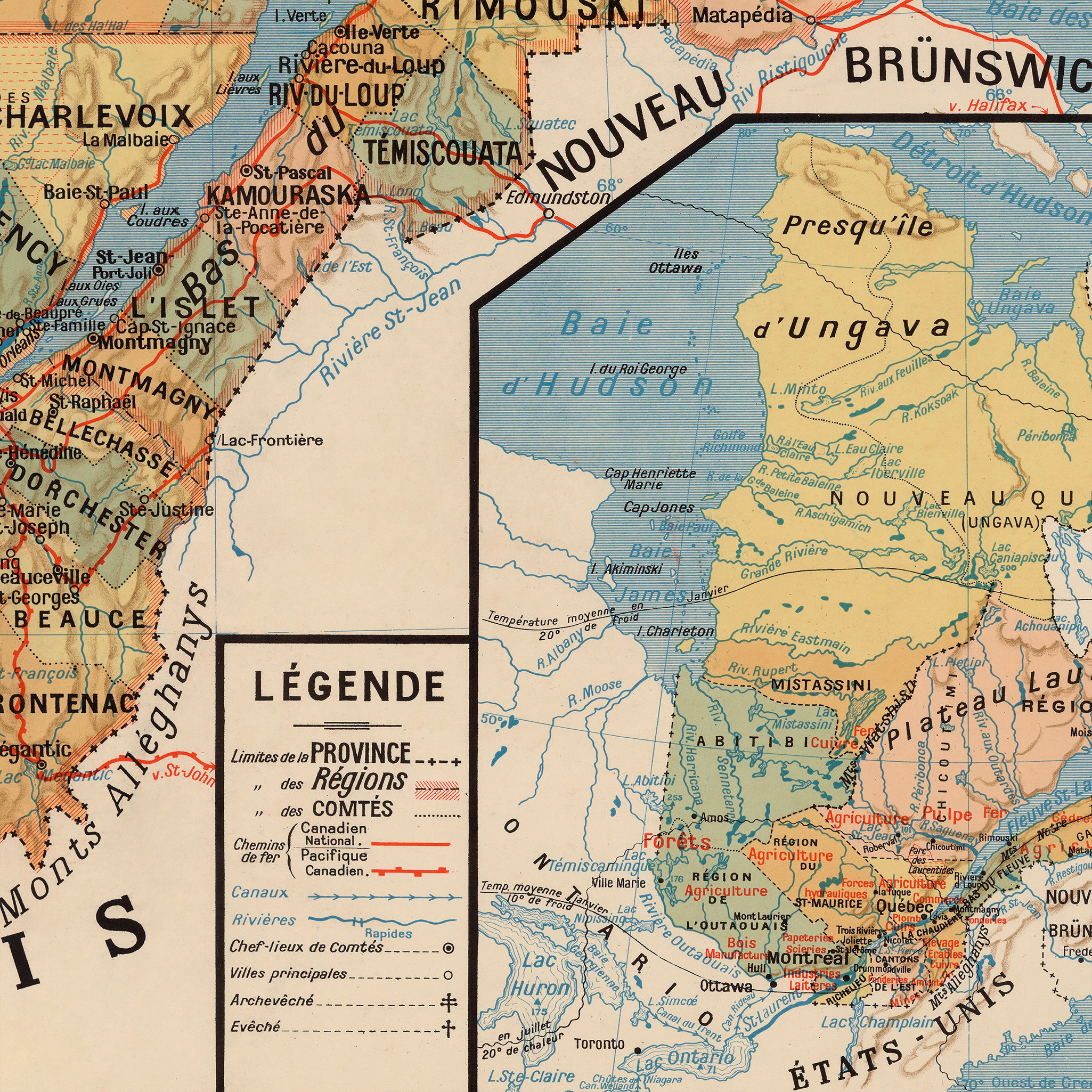 Quebec Map In French Quebec Map | Antique French-labeled Provincial Print | Vintage Canadian ...