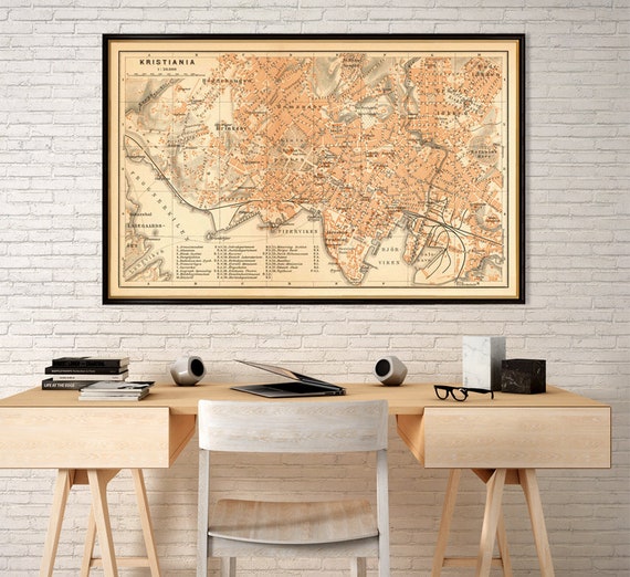 Oslo map - Kristiania map - Old map of Oslo print - Archival print on coated paper or canvas