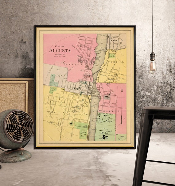 Augusta map - Vintage map of Augusta (Maine) archival print on paper or canvas