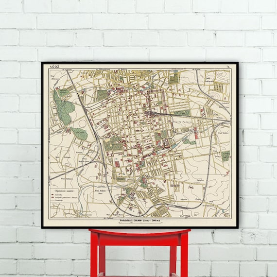 Old map of Lodz (Poland) - Archival print - Vintage map of Lodz reproduction on paper or canvas
