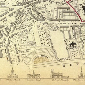 Vintage map of Edinburgh, old city map from 1843, Auld Reekie historical map image 6