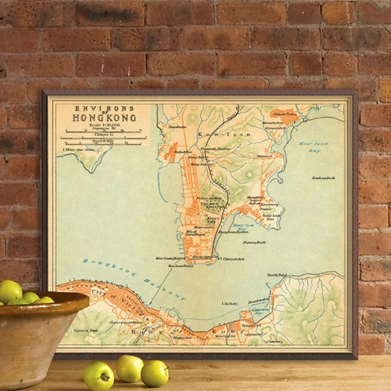 Old map of Hong Kong   - Old city map print - Hong Kong fine print on paper or canvas