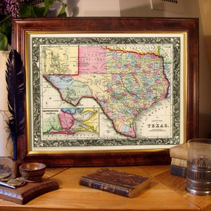 Texas map - Vintage map of Texas fine print on paper or canvas
