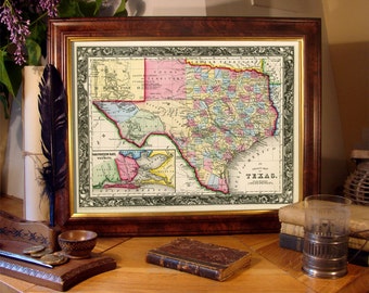 Texas map - Vintage map of Texas fine print on paper or canvas