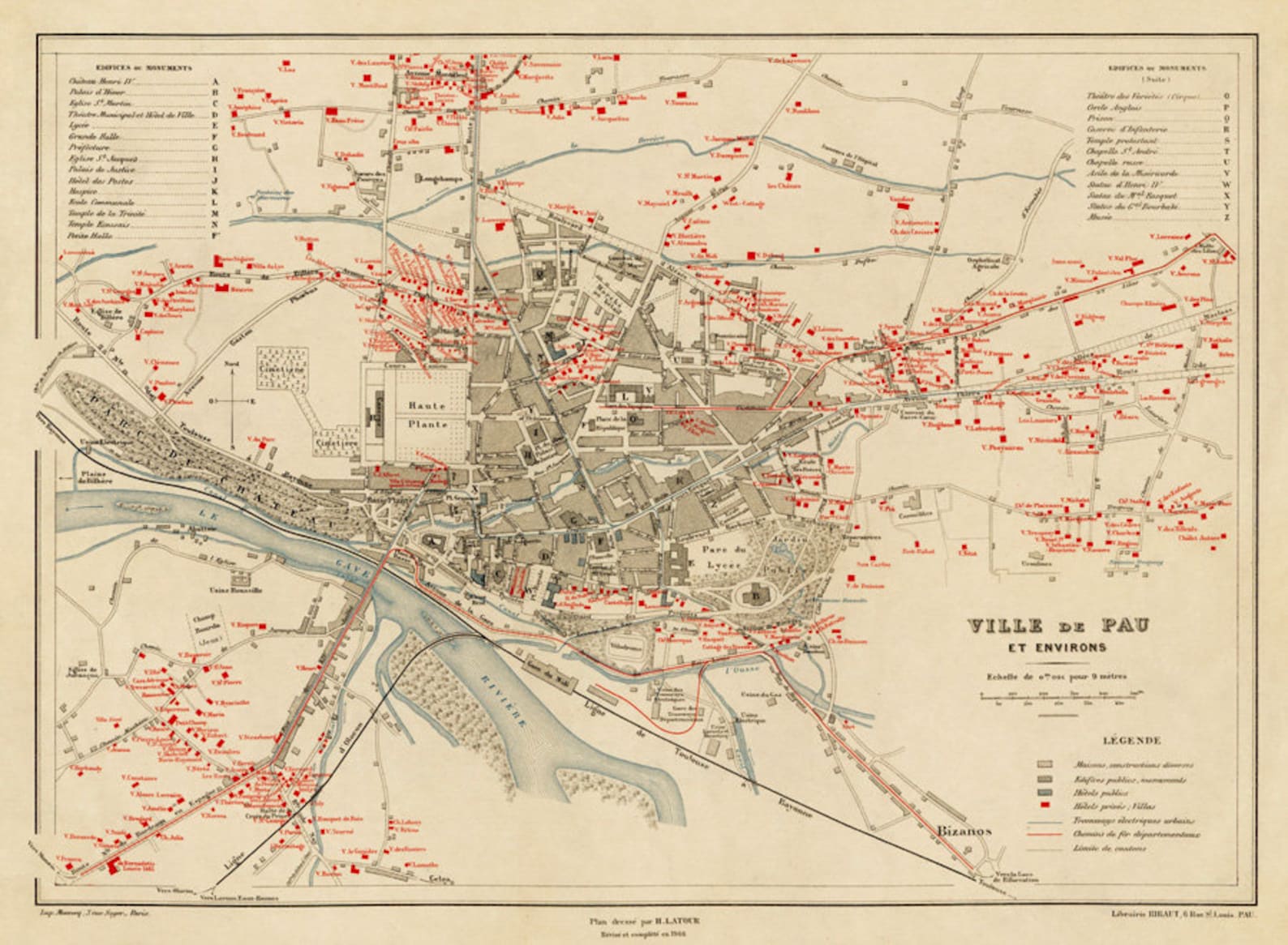 Map of Pau Ville de Pau Old city map reproduction on paper  Etsy