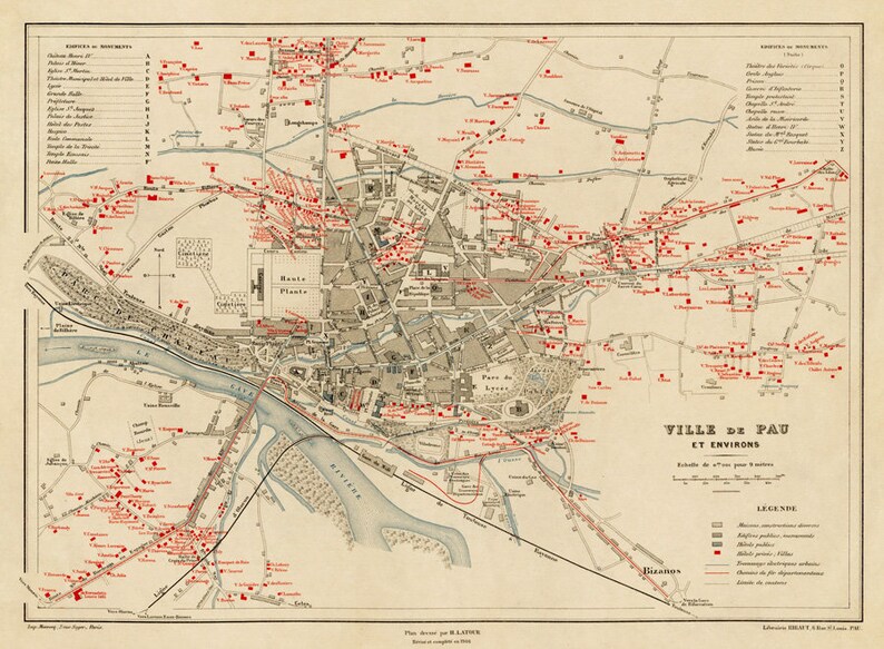 Carte de Pau Ville de Pau vieille ville carte reproduction Etsy Carte de Pau Ville de Pau vieille ville carte reproduction Etsy