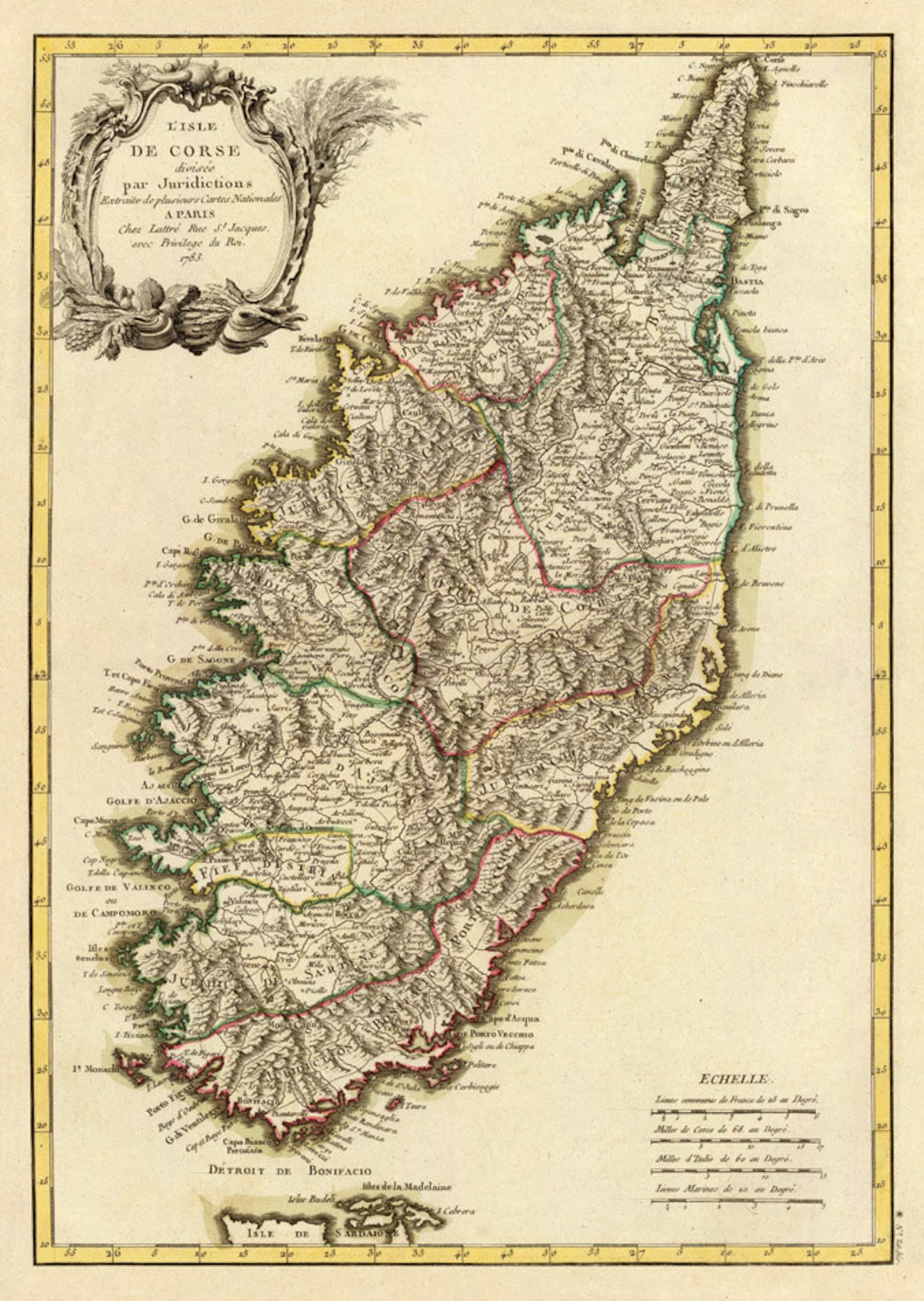 Carte Ancienne Reproduction - La Corse En 1663 - Décoration Vintage