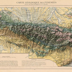 Pyrenees mountains, old geological map with a shaded relief 3D effect image 2