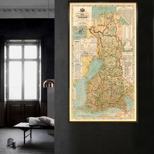 Finland map Large map of Finland Old map fine reproduction on paper or canvas image 1