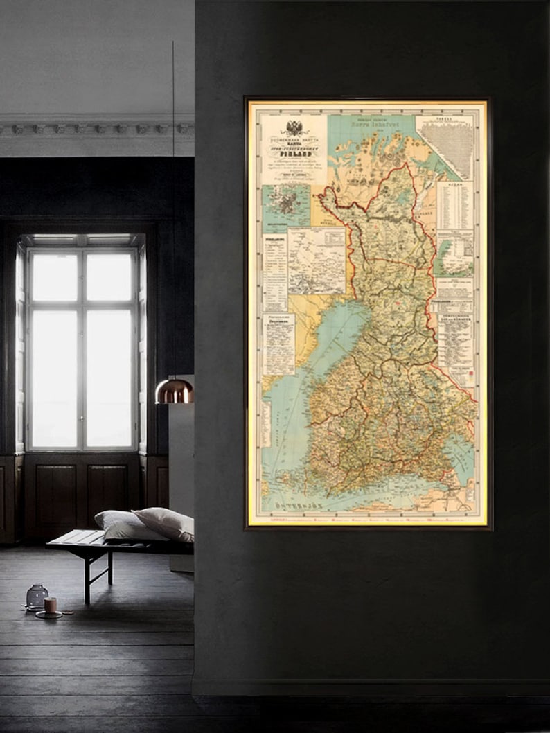Finland map Large map of Finland Old map fine reproduction on paper or canvas image 1