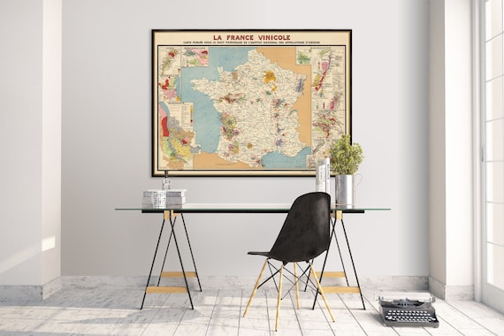 Wine map of France - Old map of France showing the wine regions, France map fine art print, house gift idea