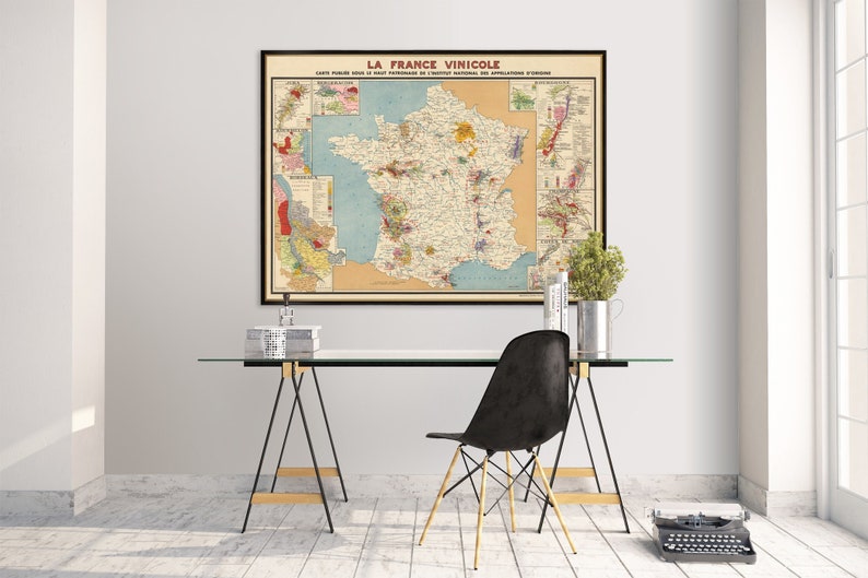 Wine map of France Old map of France showing the wine regions, France map fine art print, house gift idea image 1