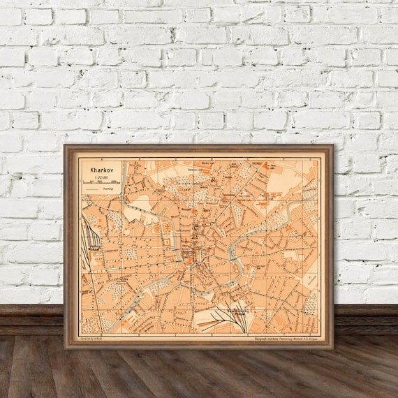 Kharkov map - Kharkiv old map print - Map of Kharkov (Ukraine) - archival reproduction