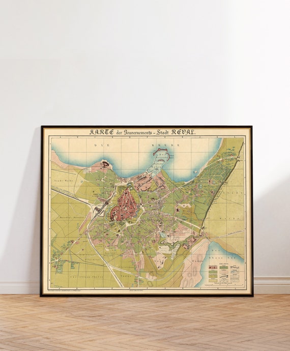 Tallinn map, old map of Tallinn, fine reproduction, Estonian wall decor