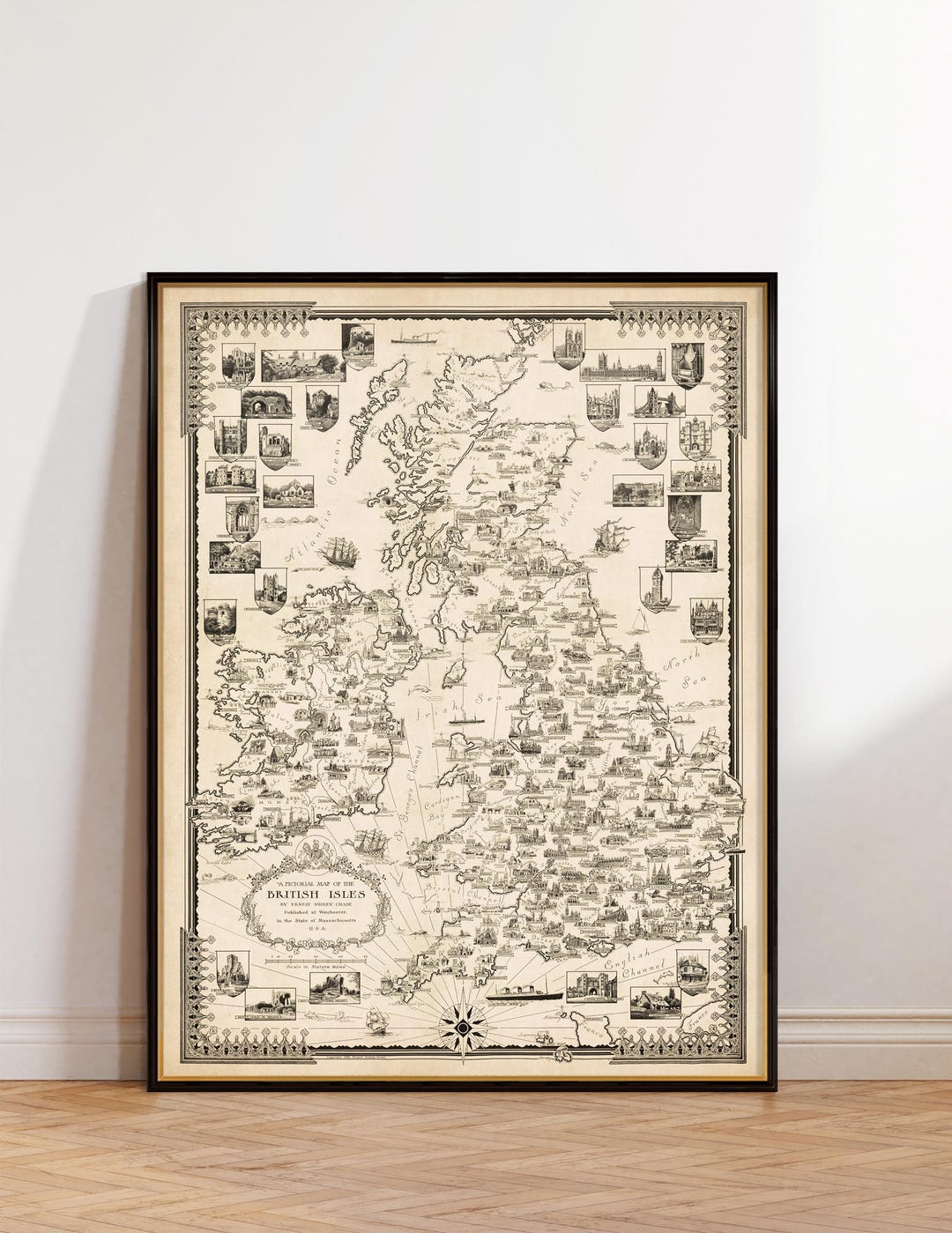 Pictorial Map of the British Isles , Vintage Map Restored, Restoration ...
