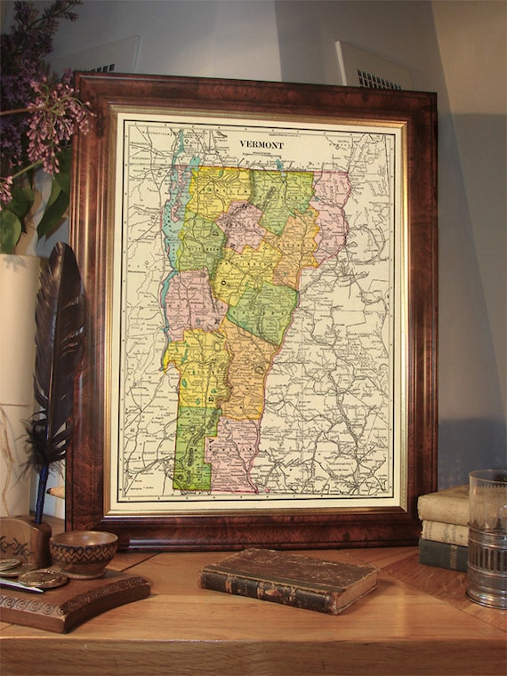 Vintage state map of  Vermont  - Archival print of Vermont map, available on paper or canvas