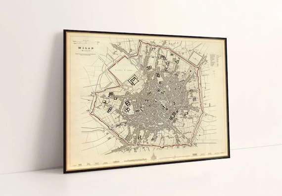 Milan map, vintage map of Milan, mappa di Milano, Milan history, wall decor gift idea