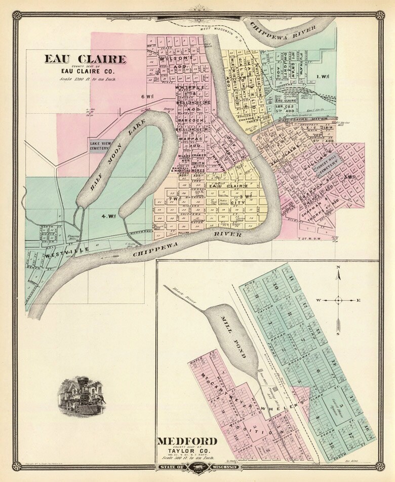 Map of Eau Claire Map of Medford (Wis.) 16 x 19.5 Print