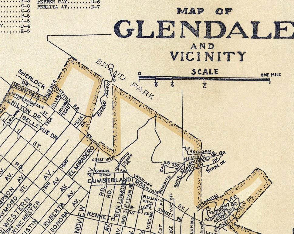 Glendale map Large map of Glendale, fine reproduction