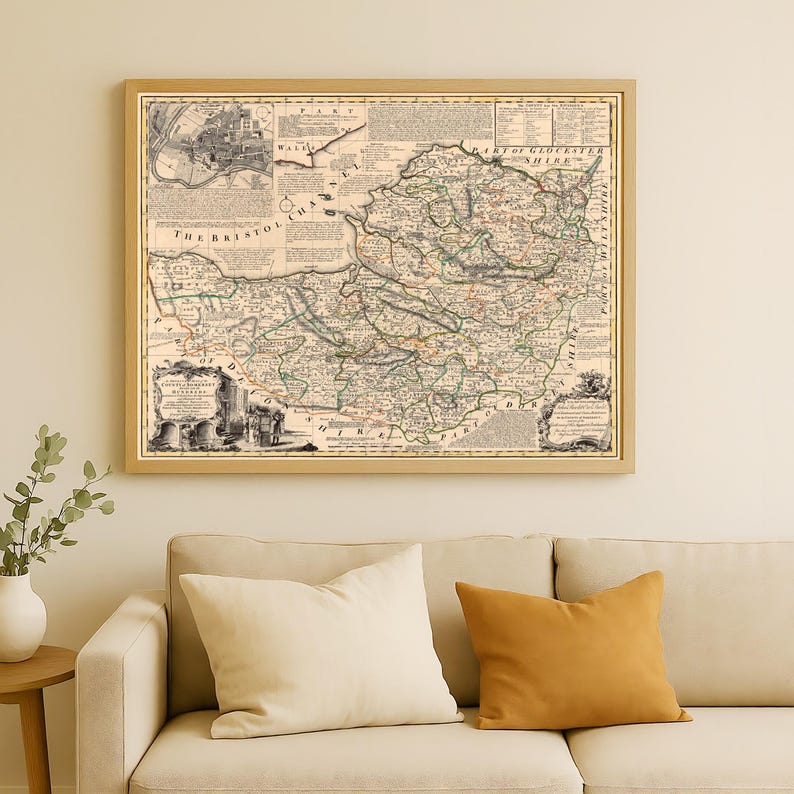 Map of Somerset County - Alte Landkarte von Somerset, Feindruck auf Papier oder Leinwand Bild 1