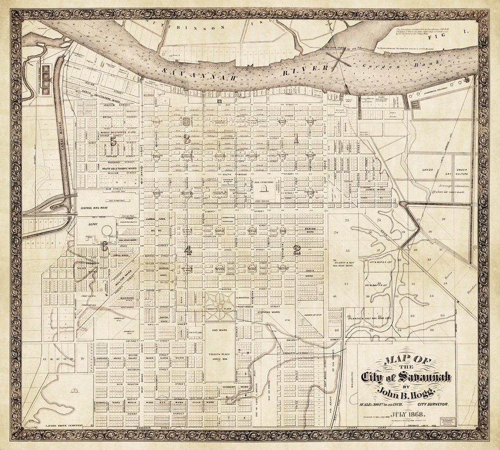 Old Map of Savannah Historical Map Restored Large Wall Map - Etsy
