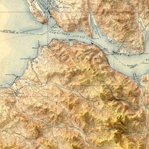 Carte topographique de la baie de San Francisco, qui redonne vie à d'anciennes cartes en ajoutant un effet de relief ombré image 3