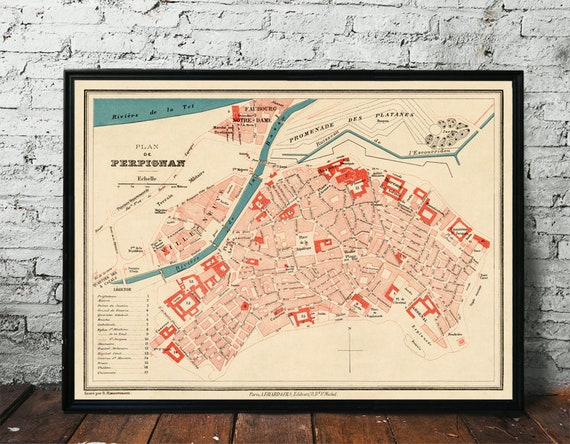 Perpignan map - Old city map print - Plan de la ville de Perpignan - Fine giclee print