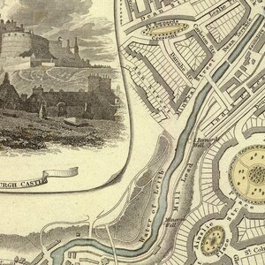 Vintage map of Edinburgh, old city map from 1843, Auld Reekie historical map image 2