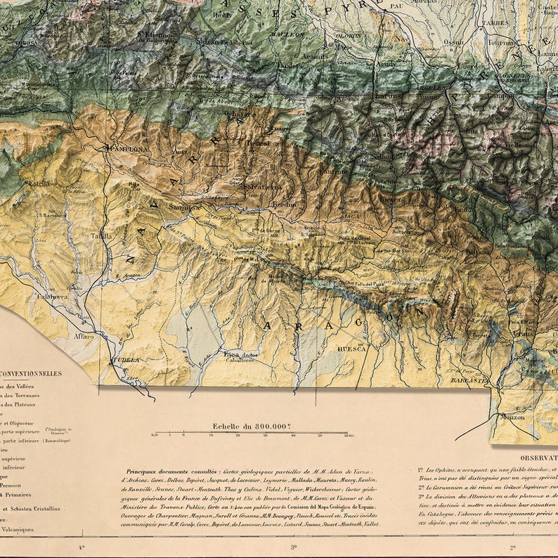 Pyrenees mountains, old geological map with a shaded relief 3D effect image 4