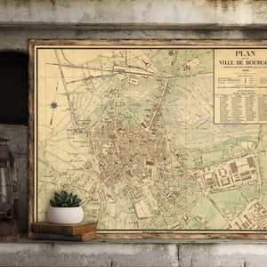 Bourges map  - Old map of Bourges (France) fine reproduction -  Wall map printed on paper or canvas