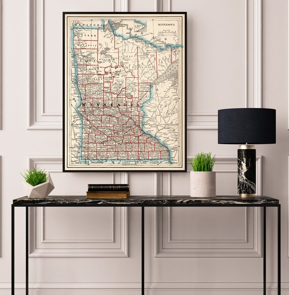 Old map of Minnesota - Historical map restored - Wall map print, available on paper or canvas