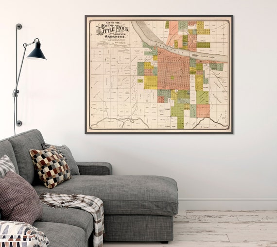 Little Rock map, Arkansas wall art, old city plan restored, fine print for wall decoration