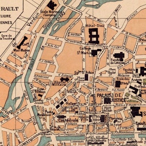 Carte de Rennes, plan de la ville de Rennes, carte vintage, carte murale art déco image 4