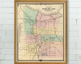 Fond du Lac (Wis.) map - Old map   restored - Archival reproduction of a vintage map