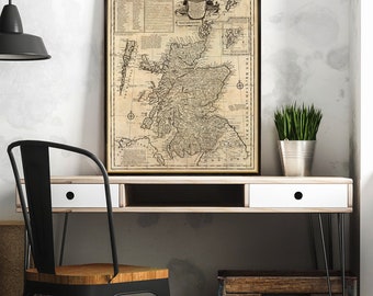 Scotland map  - Historical map of Scotland, archival reproduction on paper or canvas