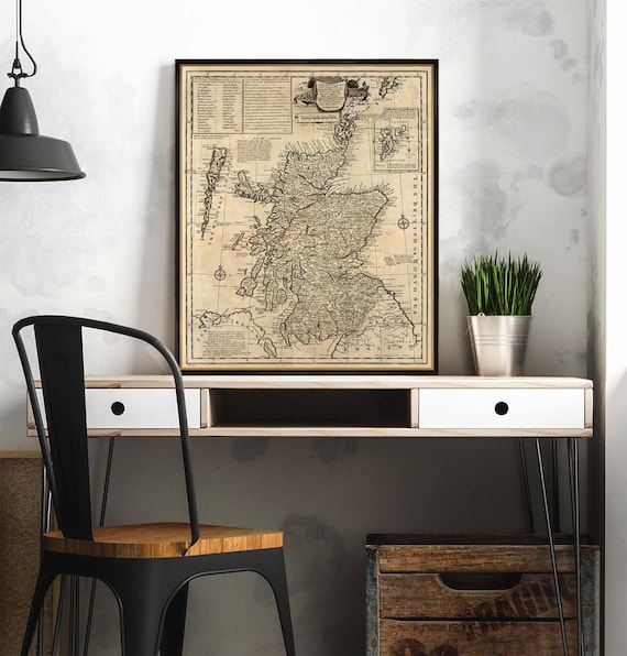 Scotland map  - Historical map of Scotland, archival reproduction on paper or canvas