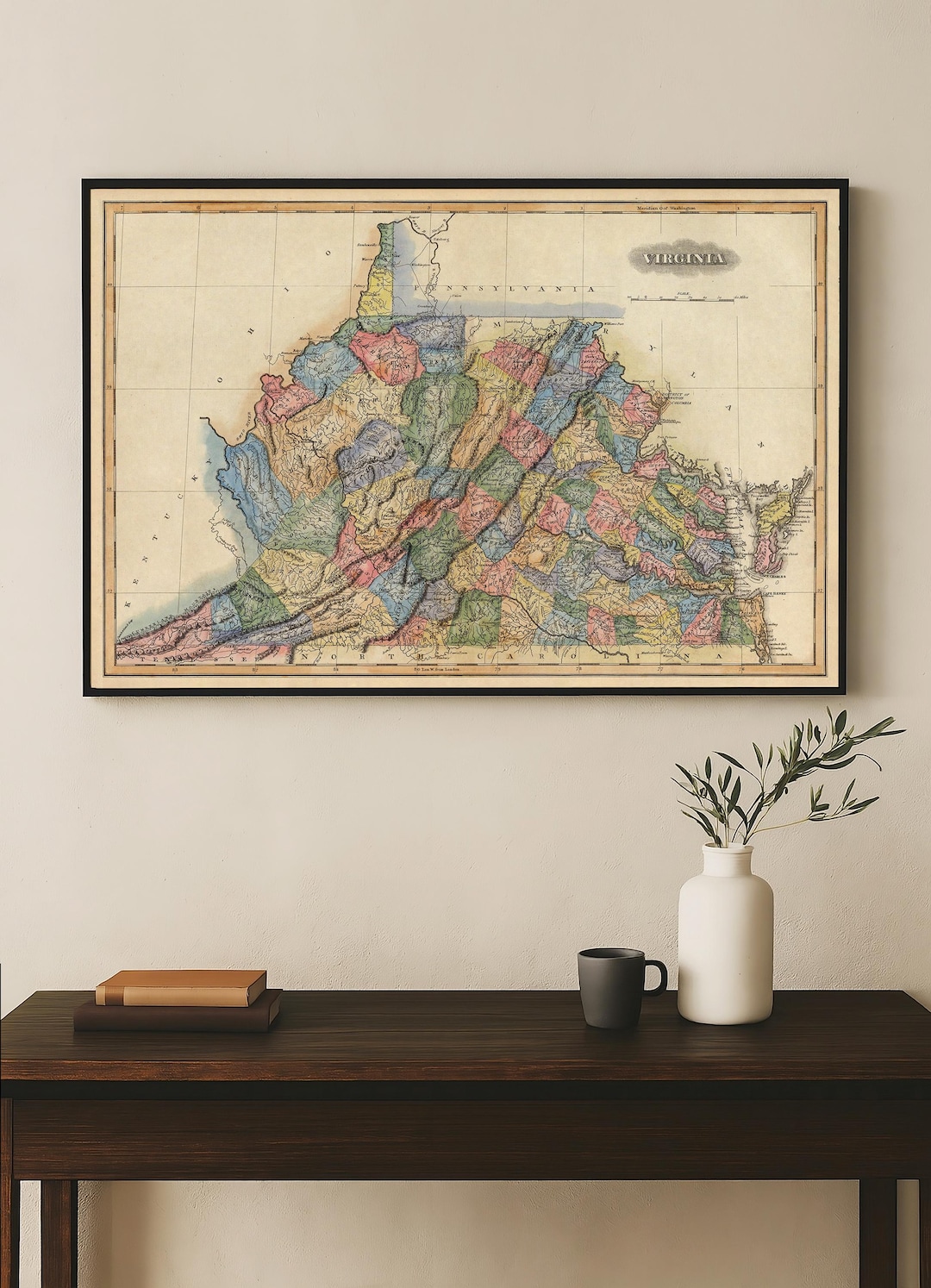 Antique Map of Virginia Art | 19th Century County & Terrain Map Decor ...